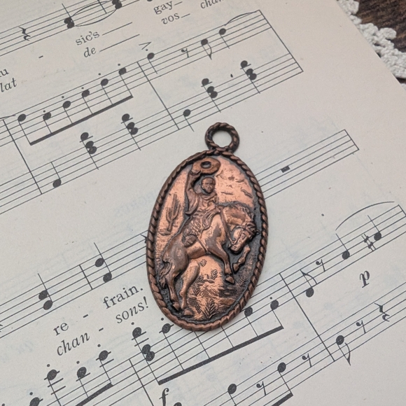 Copper Cowboy Horse Rider Pendant - Picture 4 of 8